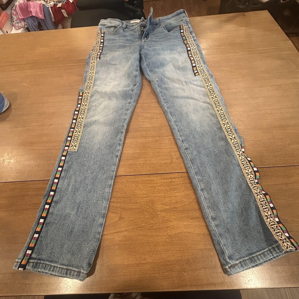 Pilcro Jeans Womens 29 Blue Slim Boyfriend Crop Embroidered Side Stripe Denim